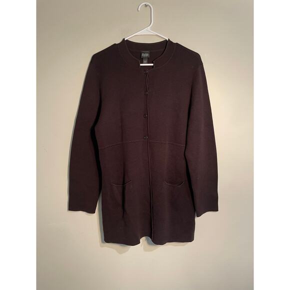 Eileen Fisher Chocolate Brown Silk and Cotton Cardigan Size Petite Large - Picture 1 of 10